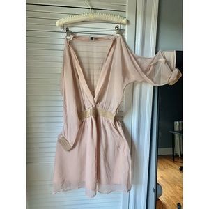 Asos dusty rose pink embellished sheer slit sleeve v neck flowy boho dress